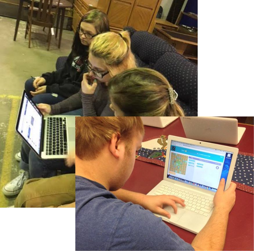 Three images show people using laptops, including a girl, highlighting flexible education support in action.